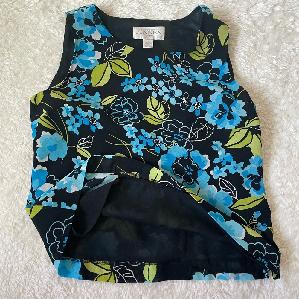 Annex Petite Blue Floral 2pc Skirt Matching Set Sleeveless Midi Small 2000s - Picture 10 of 13